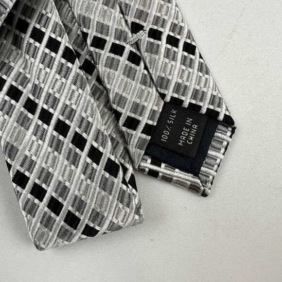 Jos A Bank Executive Collection Silver Gray 100% Silk Neck Tie Geometric 02 - Picture 4 of 5